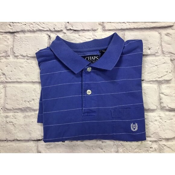 Chaps Mens Striped Polo Shirt Short Sleeve Blue White Stripe Size Medium - Picture 1 of 5